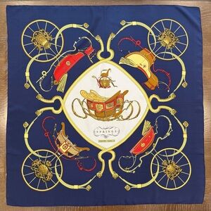 Authentic Hermes Elegant Blue and Gold Silk Scarf
